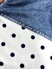 EMERY ROSE Women's Striped Patchwork Crew Neck Polka Dot Short Sleeve Casual Versatile T-Shirt - White - View 3