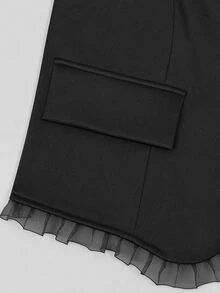 Linhara CURVE Women's Plus Size Black Blazer & Skirt Set With Ruffle Trim And Waist Cinched, French Style Ruffle Blazer & Skirt 2 Pieces Set, Black Blazer & Skirt Outerwear 2 Pieces Set, Blazer Suit - Black - View 4