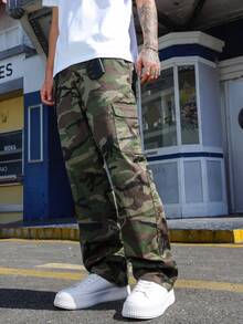 QuarKem Men's Casual Camo Print Cargo Jeans Going Out Hang Out Tropical Party Street - Army Green - View 3