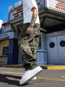 QuarKem Men's Casual Camo Print Cargo Jeans Going Out Hang Out Tropical Party Street - Army Green - View 5