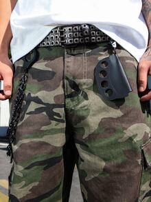 QuarKem Men's Casual Camo Print Cargo Jeans Going Out Hang Out Tropical Party Street - Army Green - View 7