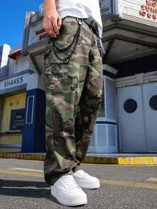 QuarKem Men's Casual Camo Print Cargo Jeans Going Out Hang Out Tropical Party Street - Army Green - View 4