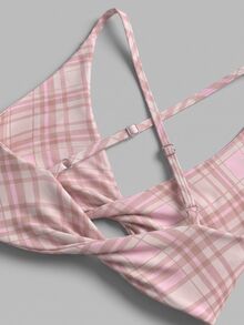 Sovereign Charm Women's Plaid Button Design Criss-Cross Back Sports Bra - Multicolor - View 6