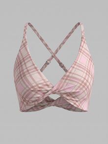 Sovereign Charm Women's Plaid Button Design Criss-Cross Back Sports Bra - Multicolor - View 5