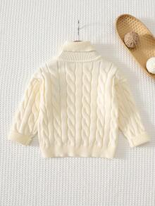 Cozy Pixies Baby Girl Baby Boy Unisex Deer Pattern High Neck Cable Knit Long Sleeve Pullover Sweater Soft Versatile Comfortable Suitable For Autumn/Winter - Apricot - View 2