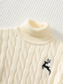 Cozy Pixies Baby Girl Baby Boy Unisex Deer Pattern High Neck Cable Knit Long Sleeve Pullover Sweater Soft Versatile Comfortable Suitable For Autumn/Winter - Apricot - View 8