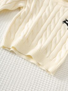 Cozy Pixies Baby Girl Baby Boy Unisex Deer Pattern High Neck Cable Knit Long Sleeve Pullover Sweater Soft Versatile Comfortable Suitable For Autumn/Winter - Apricot - View 4