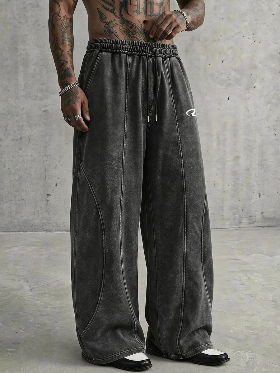 AXEPEAK Men's Casual Vacation Loose Comfortable College Style Versatile Sweatpants - Black - View 1