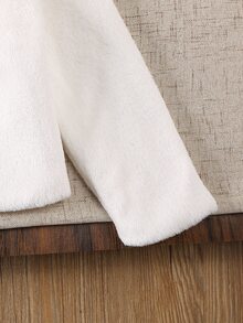 SHEIN 女童白色蝴蝶結毛絨外套 秋冬新款開襟衫，甜美時尚，適合日常穿搭、洋裝外搭與拍照造型 - 白色 - 查看 3