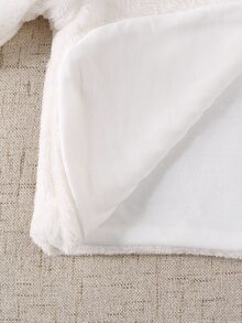 SHEIN 女童白色蝴蝶結毛絨外套 秋冬新款開襟衫，甜美時尚，適合日常穿搭、洋裝外搭與拍照造型 - 白色 - 查看 7