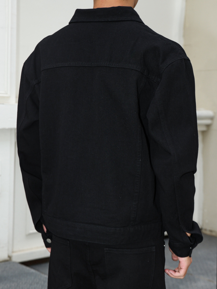 Manfinity EMRG Men's Dark Blue Denim 2 Pieces Set, Casual Jacket And Loose Fit Pants, Spring/Autumn - Black - View 3