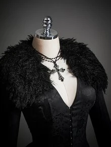 SHEIN ICON Fuzzy Trim Button Front Coat - Black - View 9