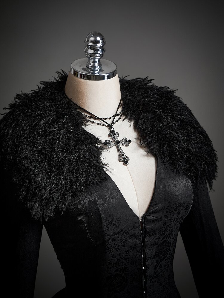 SHEIN ICON Fuzzy Trim Button Front Coat - Black - View 9