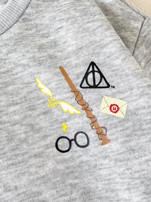 PrepCrw HARRY POTTER X SHEIN 女童 2件組 紅灰色圖案圓領運動衫套裝 返校出遊款 秋冬嬰兒紅色 - 彩色 - 查看 4