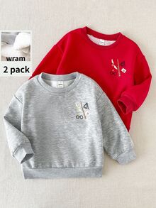 PrepCrw HARRY POTTER X SHEIN 女童 2件組 紅灰色圖案圓領運動衫套裝 返校出遊款 秋冬嬰兒紅色 - 彩色 - 查看 6