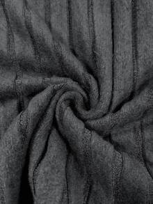 SHEIN PETITE Autumn/Winter Brushed Grey High Neck Dress, Holiday Outfit Zipper Style Dress, Ruffle Long Sleeve Inner Layer, Winter Y2K Style Dress - Dark Grey - View 8