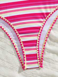 SHEIN Swim 夏季新款歐美風一件式三角性感高衩紅色幸運魚印花拼接細肩帶貝殼飾邊甜美小胸聚攏雙肩帶泳衣，適合女性與女孩，清新顯瘦，適用溫泉、海灘度假、生日派對 - 彩色 - 查看 6