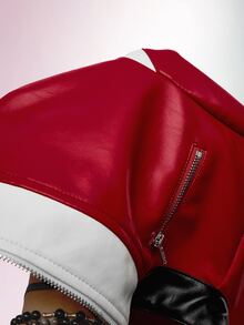 Bumpella Women's Fashion Colorblock Patchwork Cropped Jacket - Red - View 17
