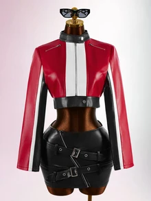 Bumpella Women's Fashion Colorblock Patchwork Cropped Jacket - Red - View 11