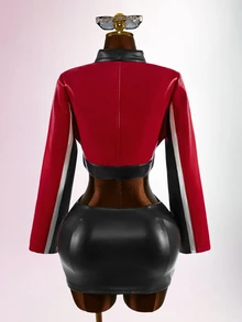 Bumpella Women's Fashion Colorblock Patchwork Cropped Jacket - Red - View 13