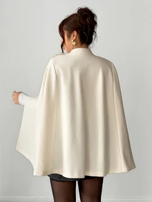 Elenzga Women's Plus Size Apricot Shawl With Button Decor, Plus Size Wool - Apricot - View 2