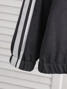 SHEIN Girls' New Chinese Style Frog Button Suede Jacket, Fall Clothes, Spring/Autumn Vintage Stand Collar Striped Side Colorblock Loose Casual National T... - Grey - View 8