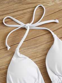 SHEIN Swim Summer Beach Tie Back Triangle Bikini Top - White - View 4