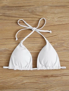 SHEIN Swim Summer Beach Tie Back Triangle Bikini Top - White - View 3