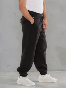 FORM&CHAOS Men's Casual Black Cargo Jogger Pants - Black - View 5