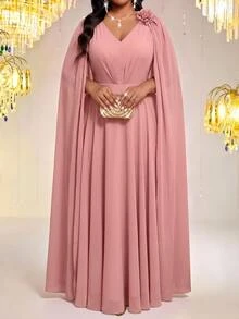 Fleurora Spring And Summer Elegant Commuting Office Purple Knitted Round Neck Pencil Bishop Sleeve - Pink - View 1