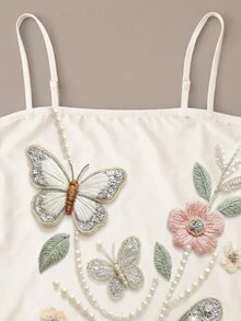 Resyla Plus Size Summer Casual Fairy Floral Butterfly Print Spaghetti Strap Dress Wedding Dates Birthday Floral White - Multicolor - View 5