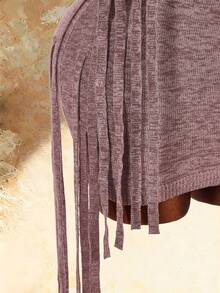 Bumpella Knitted Sleeveless Hooded Fringe Striped Bodycon Backless Mini Dress For Women - Multicolor - View 6