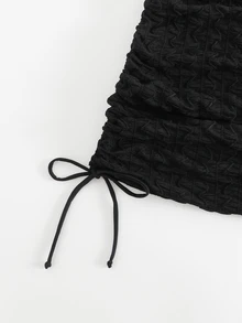 SHEIN Swim Basics تنورة بتغطية رباط جانبي - الأسود - مشاهدة 4