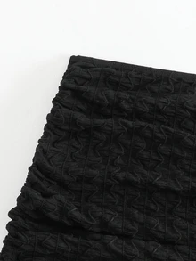 SHEIN Swim Basics تنورة بتغطية رباط جانبي - الأسود - مشاهدة 7