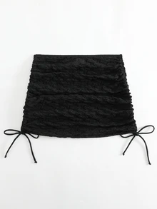 SHEIN Swim Basics تنورة بتغطية رباط جانبي - الأسود - مشاهدة 3
