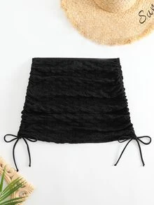 SHEIN Swim Basics تنورة بتغطية رباط جانبي - الأسود - مشاهدة 6