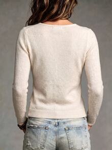 LUMIGAL Women's Floral Print V-Neck Long Sleeve Fitted Sweater - Apricot - View 2