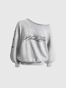 ROMWE Y2K Subculture Cross Print Slogan Sweatshirt & Super Short Shorts Casual Versatile All-Match Women 2 Pieces Set - Light Grey - View 3