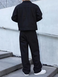 RivetRise Men's Spring/Autumn New Black Denim Casual Jacket & Loose Pants 2 Pieces Set - Black - View 3