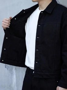 RivetRise Men's Spring/Autumn New Black Denim Casual Jacket & Loose Pants 2 Pieces Set - Black - View 8