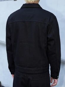 RivetRise Men's Spring/Autumn New Black Denim Casual Jacket & Loose Pants 2 Pieces Set - Black - View 9