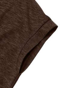 Trelyra Colorful V-Neck Sleeveless Mini Dress, Women's Casual Commute Solid Color V-Neck Sleeveless Mini Dress, Suitable For Any Occasion, Denim Effect Knit With Pockets - Brown - View 6