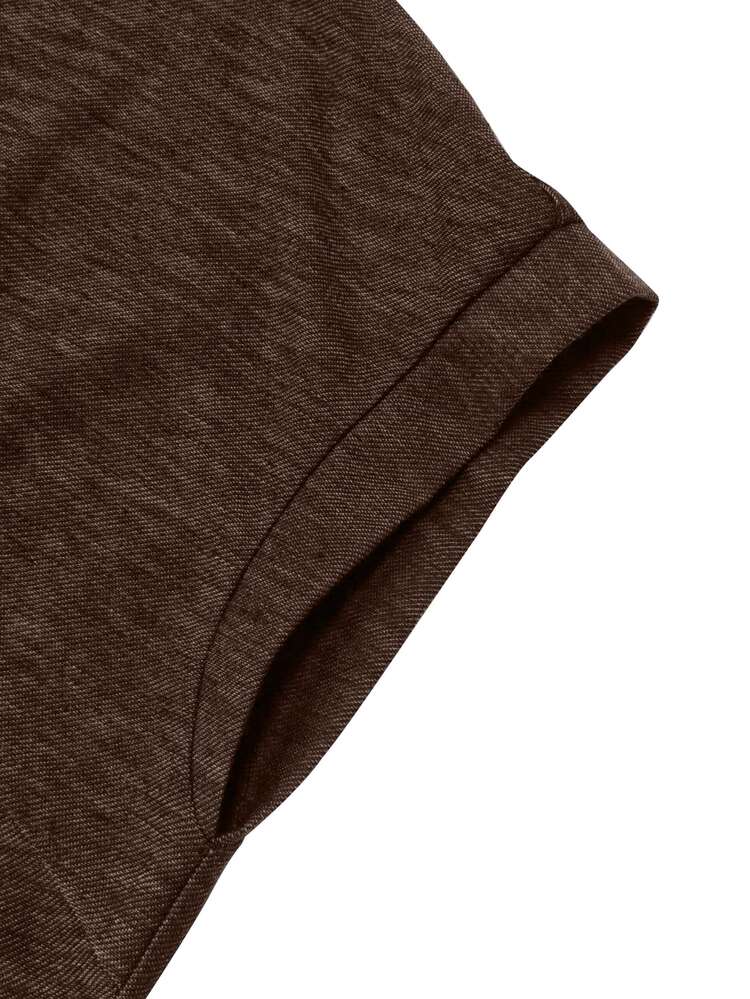 Trelyra Colorful V-Neck Sleeveless Mini Dress, Women's Casual Commute Solid Color V-Neck Sleeveless Mini Dress, Suitable For Any Occasion, Denim Effect Knit With Pockets - Brown - View 6