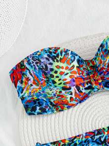 Swim Lushoire Sexy Leopard Print Spaghetti Strap Ruched Bikini Set, Summer Vacation - Multicolor - View 6