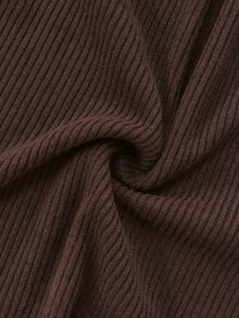 Linhara CURVE Plus Size Autumn/Winter Casual Solid Color Turtleneck Dress - Brown - View 5