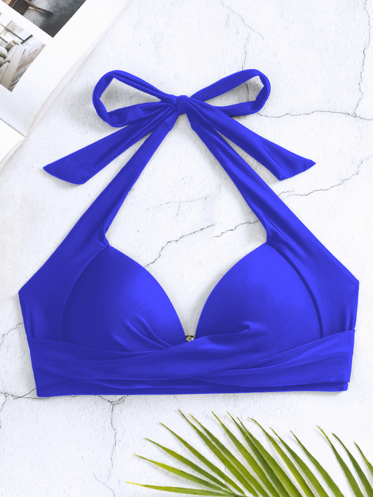 Voyashape Women Bikini Tops Backless Simpul Ruched Plain Boho - Royal Blue - View 4
