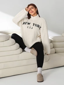 Solflare Plus Size Women Letter Embroidered Long Sleeve Sweatshirt And Leggings Casual 2 Pieces Set Winter - Multicolor - View 7