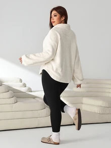 Solflare Plus Size Women Letter Embroidered Long Sleeve Sweatshirt And Leggings Casual 2 Pieces Set Winter - Multicolor - View 3