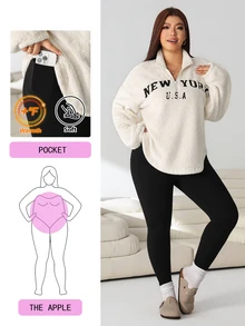Solflare Plus Size Women Letter Embroidered Long Sleeve Sweatshirt And Leggings Casual 2 Pieces Set Winter - Multicolor - View 2