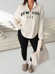 Solflare Plus Size Women Letter Embroidered Long Sleeve Sweatshirt And Leggings Casual 2 Pieces Set Winter - Multicolor - View 6